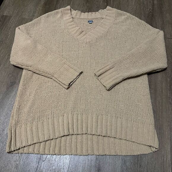 Aerie Womens Brown Woven Oversized Soft Sweater V Neck Size Small - Picture 1 of 8
